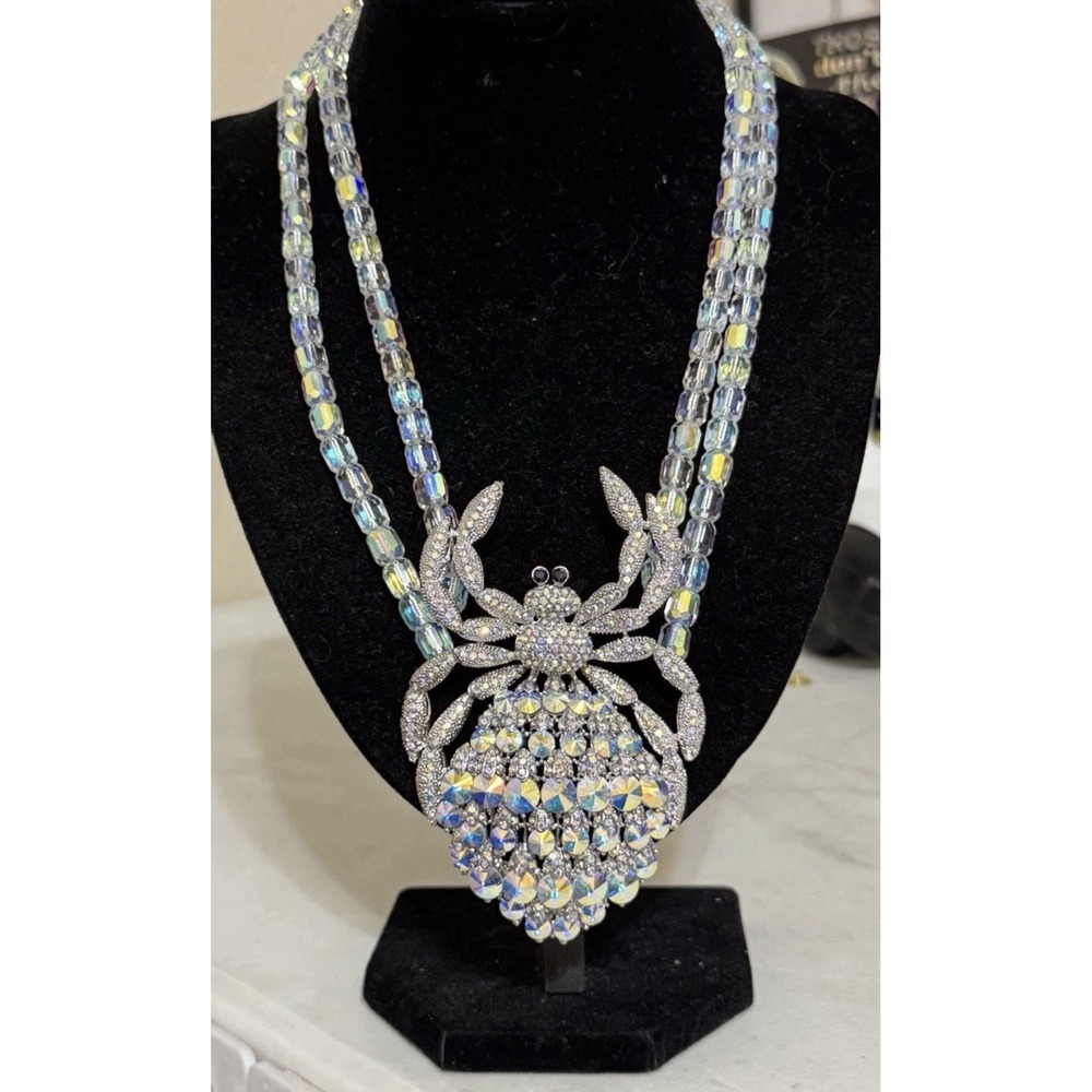 Eye‎ Candy Large Crystal Spider Pendant Necklace AB Beads Rhinestone 21"